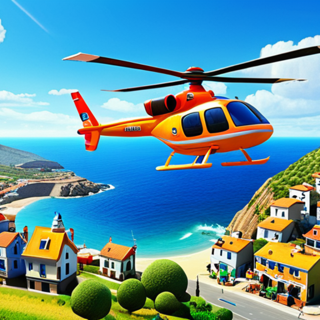 **

"Heli, the friendly rescue helicopter from Robocar Poli, flying over a sunny, cheerful town inspired by a small Spanish coastal village, fully clothed, appropriate content, safe for work, perfect anatomy, natural proportions, vibrant colors, family-friendly, professional illustration, well-formed propellers."

**