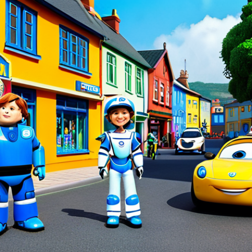 Home 28 **
"A vibrant scene of Broomstown, the town where Robocar Poli and his friends live. The environment should be welcoming and bustling with activity. Robocar Poli, Roy, Amber, and Helly are visible, in appropriate attire, helping the citizens of Broomstown. Family-friendly, safe for work, fully clothed, professional illustration, perfect anatomy, correct proportions, bright colors, high detail."
**