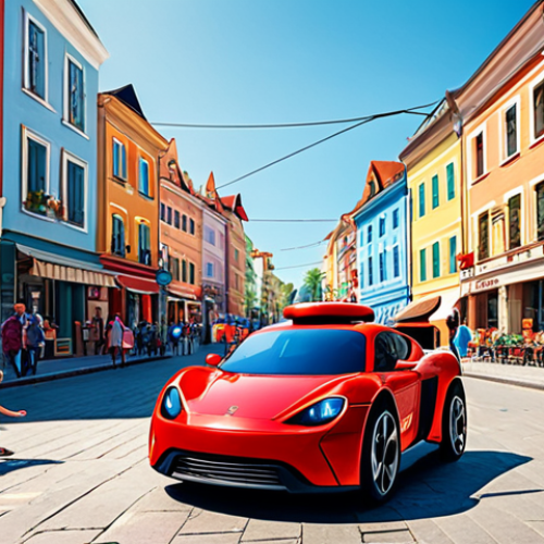 Home 14 Poli's Energetic Rescue**
"A fully clothed Poli, the red Robocar, speeding through a sunny town square, helping a child with a broken toy. Appropriate attire, safe for work. Background includes colorful buildings and friendly townspeople. Perfect anatomy, correct proportions, natural pose. Professional illustration, high quality, family-friendly, safe for work."
**