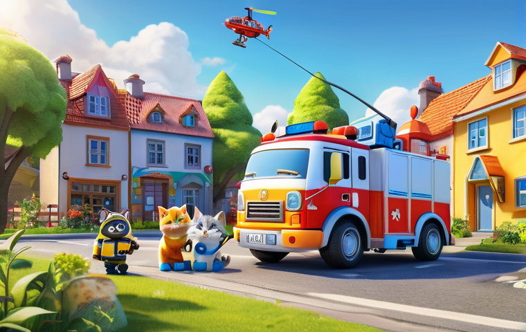 로보카폴리 유아 교육 콘텐츠 - **Image Prompt: "Friendship and Cooperation"**
    A vibrant, heartwarming scene in Brooms Town, sho...