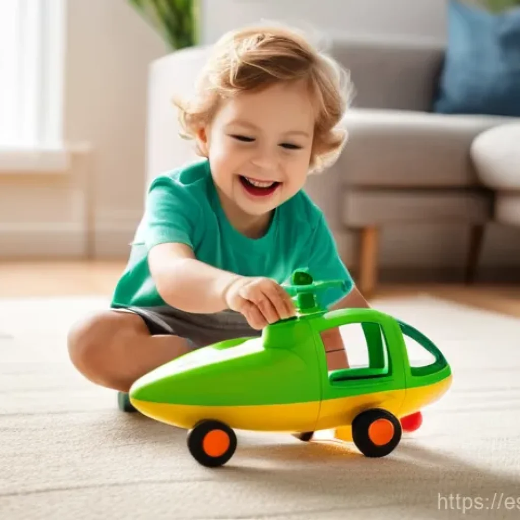 로보카폴리 헬리 장난감 - A joyful 5-year-old child with a wide, innocent smile is playing in a sun-drenched living room. They...