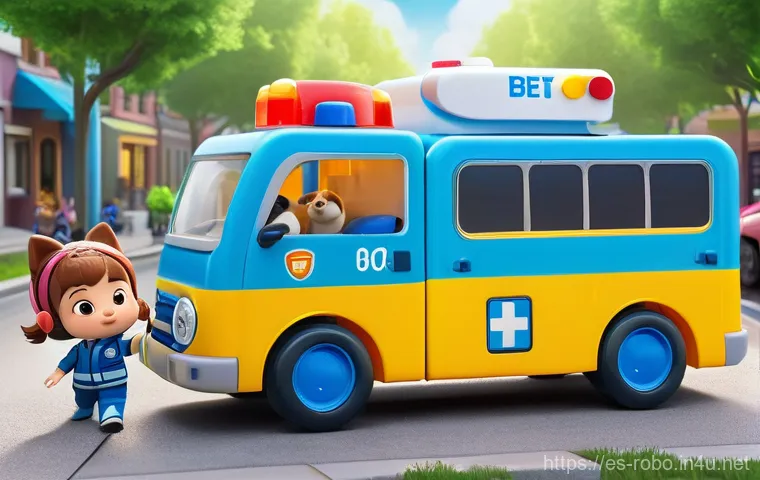 로보카폴리 시즌2 요약 - **Prompt:** A dynamic and brightly lit scene in the bustling Broom Town. The Robocar Poli rescue tea...