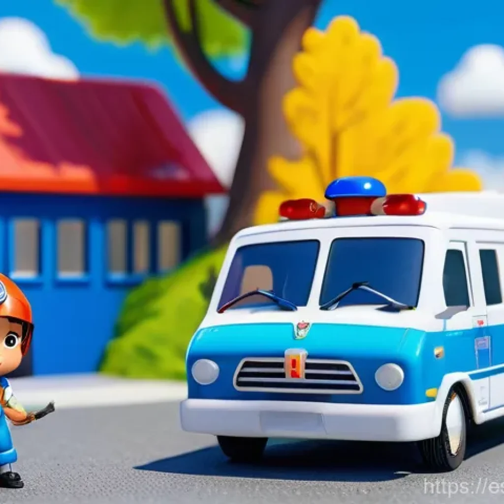 로보카폴리와 애니메이션 시장 - **Prompt 1: Teamwork in Brooms Town**
    "A vibrant, high-angle view of Poli, Roy, Amber, and Helly...