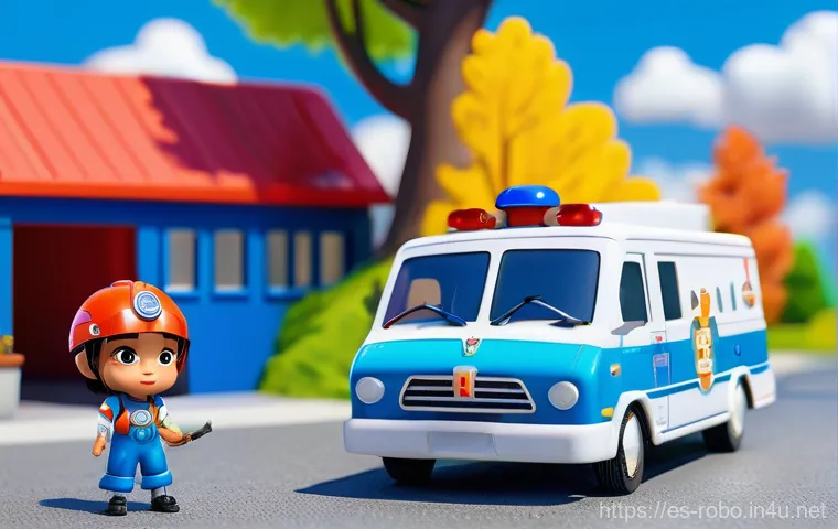 로보카폴리와 애니메이션 시장 - **Prompt 1: Teamwork in Brooms Town**
"A vibrant, high-angle view of Poli, Roy, Amber, and Helly...