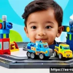 로보카폴리 차고지 설정 - **Prompt: "A close-up of a child, approximately 5-6 years old, intensely focused on imaginative play...