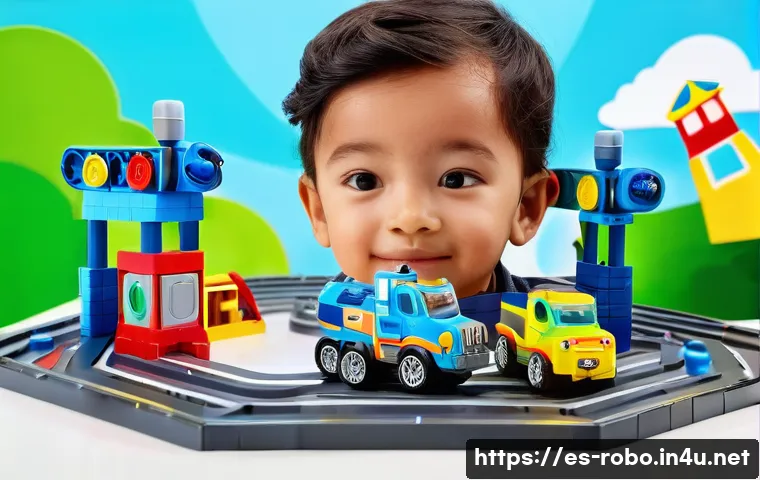 로보카폴리 차고지 설정 - **Prompt: "A close-up of a child, approximately 5-6 years old, intensely focused on imaginative play...