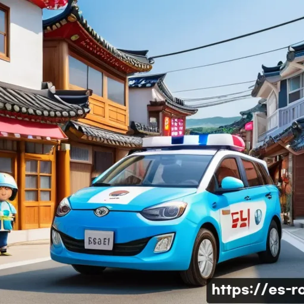 로보카폴리 제작진의 열정 - A vibrant and detailed scene featuring Robocar Poli characters in a colorful South Korean urban neig...