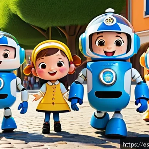 로보카폴리 인기 요인 - A vibrant, colorful scene featuring friendly, expressive Robocar Poli characters with rounded shapes...