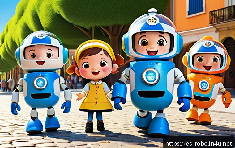로보카폴리 인기 요인 - A vibrant, colorful scene featuring friendly, expressive Robocar Poli characters with rounded shapes...