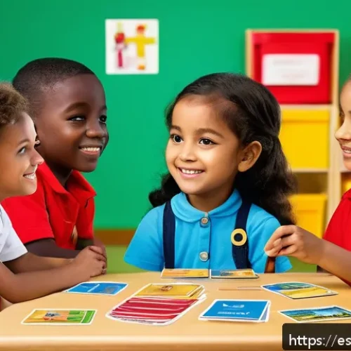 로보카폴리 캐릭터 카드 - A colorful and lively classroom scene where diverse children, wearing casual clothing, gather around...