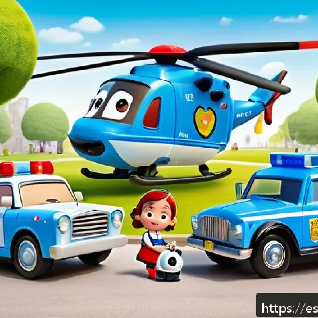 로보카폴리 스토리라인 - A vibrant and colorful scene featuring the main characters of Robocar Poli—Poli the police car, Ambe...
