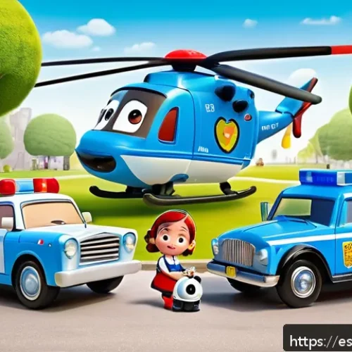 로보카폴리 스토리라인 - A vibrant and colorful scene featuring the main characters of Robocar Poli&mdash;Poli the police car, Ambe...