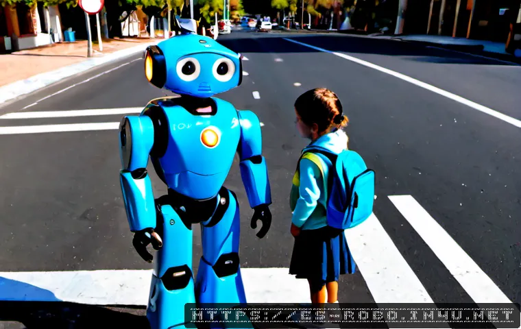 로보카폴리의 어린이 안전 교육 효과 - Photorealistic Spanish preschool classroom safety lesson, a friendly non-branded blue rescue robot t...