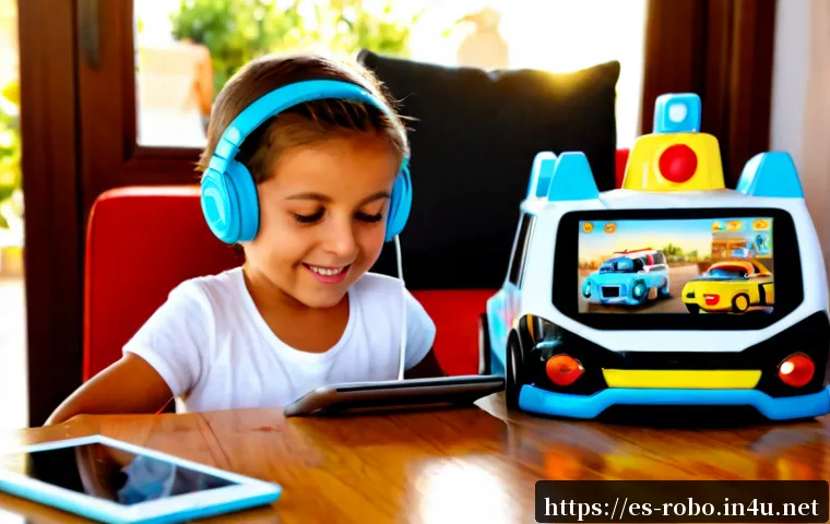 Home 17 로보카폴리 OST - Photorealistic cozy family living room in Spain, a cheerful young child wearing casual clothes and h...